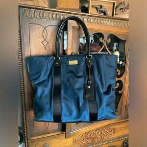 Michael Kors Black Nylon Travel Tote with Leather Tag and Gold Hardware